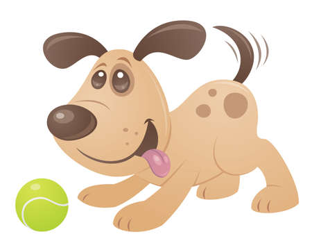 Vector cartoon style drawing of a playful puppy playing with a tennis ball.のイラスト素材