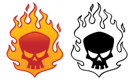 Flaming skull vector illustration. Cool tattoo or logo design.のイラスト素材