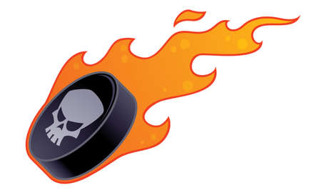 Vector drawing of a flaming hockey puck with skull design.のイラスト素材