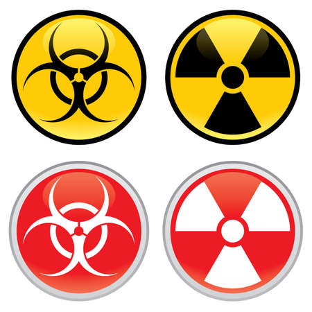 Shiny biohazard and radioactive warning signs and symbols.のイラスト素材