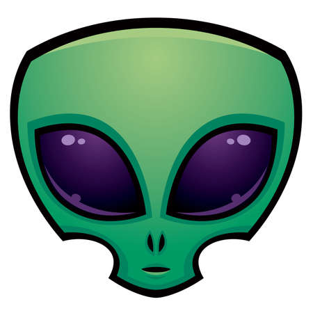 Cartoon alien head illustration with big dark eyes.のイラスト素材