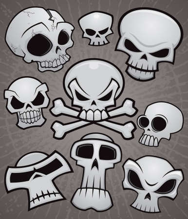 A collection of vector cartoon skulls in various styles.のイラスト素材
