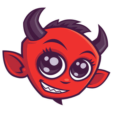 Vector cartoon illustration of a devilishly cute little devil with big eyes.のイラスト素材