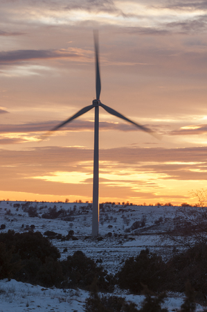 wind turbines at sunset, wind energyの写真素材