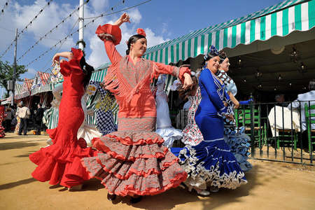 SEVILLE, SPAIN, APRIL FAIR womans dancing at the fair Seviilaのeditorial素材