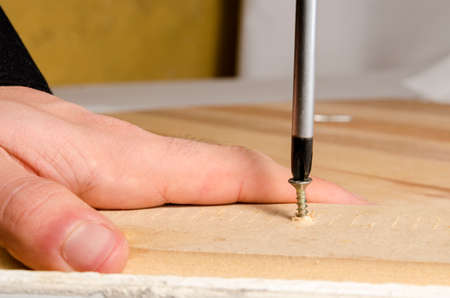 hand and screwdriver, adjusting a screw in foreground