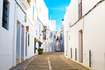 Typical street in Vejer de la Frontera, Andalusia, Spain.のeditorial素材