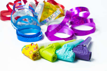 Item for party, colorful serpentine and blowersの写真素材