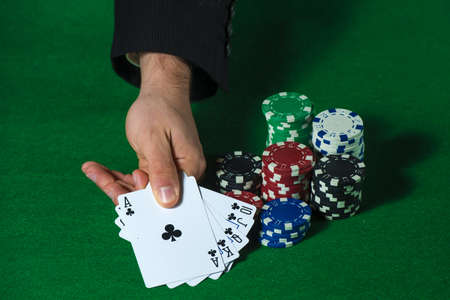 Royal Flush in poker and betting chipsの写真素材