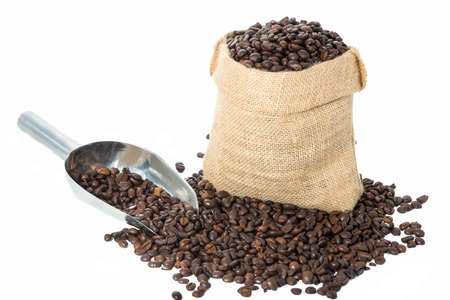 Coffee beans and sack isolatedの写真素材