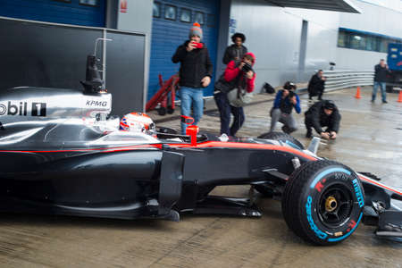 JEREZ DE LA FRONTERA, SPAIN - FEBRUARY 02: Jenson Button, pilot of the team McLaren-Honda in test...