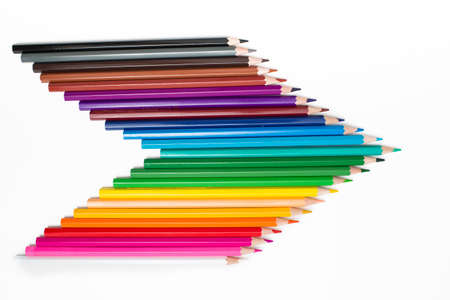 Group of colored pencils on white backgroundの写真素材