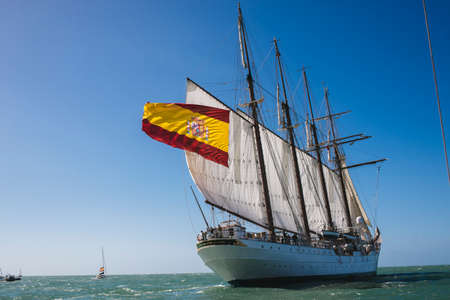 CADIZ, SPAIN - MAR 05: Spanish Navy, Juan Sebastian de Elcano begins its 87th training cruise from the port of Cadiz. on March 05 , 2016, in Cadiz , Spainのeditorial素材