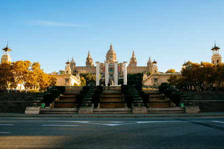 Spain, Catalonia, Barcelona, Royal Palace and the four columns of Puig i Cadafalch.