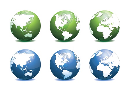 Green and Blue Globe with different view illustrationのイラスト素材