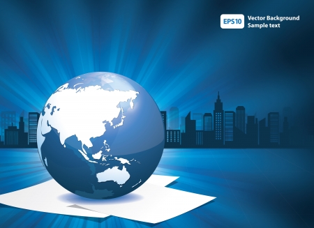 Blue Globe with building  illustrationのイラスト素材