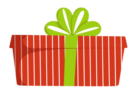 Vector red horizontal gift box with bow and ribbons. New Year's, Christmas and Valentine's Day.のイラスト素材