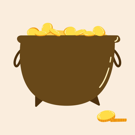 Pot with gold coin for Patrick's day. Vector illustration in a flat style isolated on white background for web and mobile.のイラスト素材