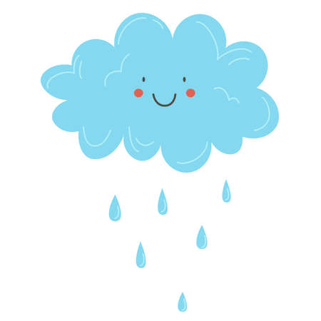 Positive cloud vector illustration in flat style. sticker cloud with rain. Cloud icon isolated on white background.のイラスト素材