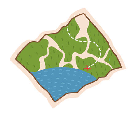 Paper folded map doodle hand drawn icon. Map for camping, hiking, local tourism illustration....