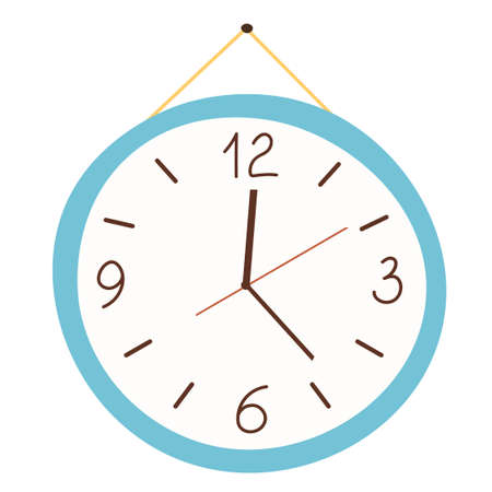 Clock vector illustration in a flat style. The clock hangs on the wall. Icon for design and applications. Vector watch isolated on a white backgroundのイラスト素材