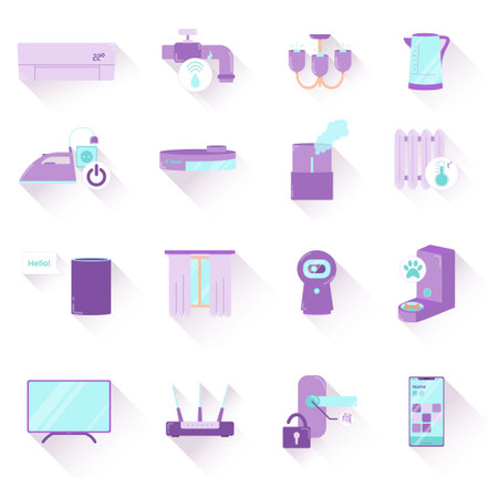 Internet of things concept set of vector icons with trend shadow. IOT. Smart home concept. Household appliances iconsのイラスト素材
