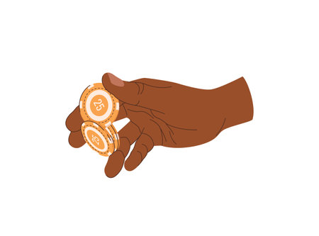 Playing chips in hands flat illustration. Trick with chips. Black-skinned player in casino. Vector illustration for gambling industryのイラスト素材