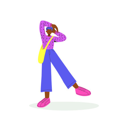 Young black-skinned man in trendy colorful flat style. Vector illustration. International day of young people. Student in school or university.のイラスト素材