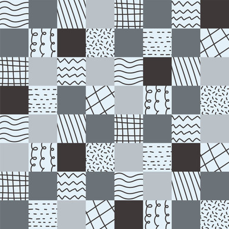 Fun monocolor seamless vector pattern. Hand drawn texture. Creative abstract style art background. Trendy design with basic shapesのイラスト素材