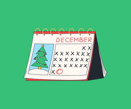 Month of December on the calendar. Advent calendar. Vector illustration. Modern style Christmas and Happy New Year print for cards, stickers and postersのイラスト素材