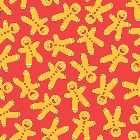 Christmas holiday seamless pattern with Gingerbread man. Vector illustration. Modern style Christmas and Happy New Year backgroundのイラスト素材