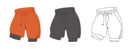Sports woman black two in one shorts vector illustration. Clothes fashion flat design. For sports product design, stickers and templatesのイラスト素材