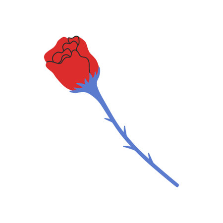 Red rose illustration. Valentine day concept. Flat vector illustration. Groovy style. Good for stickers, cards design, tags, clipartのイラスト素材