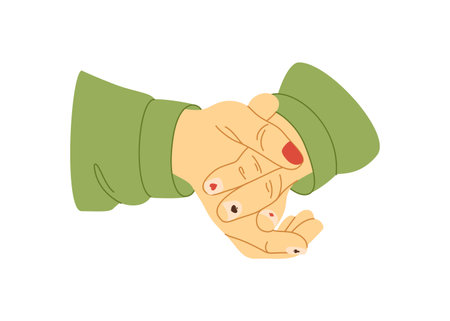 Hands of man with painted nails with card suits. Vector illustration. Male manicure concept. Hands claspedのイラスト素材