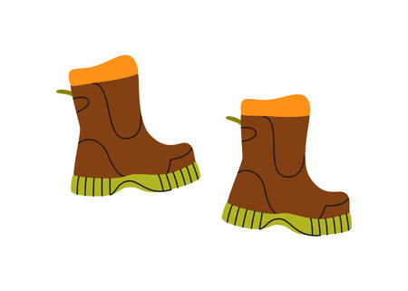 Bright green tracking rubber gumboots, protective footwear. Protection and safety boots, waterproof shoes. Flat graphic vector illustrationのイラスト素材