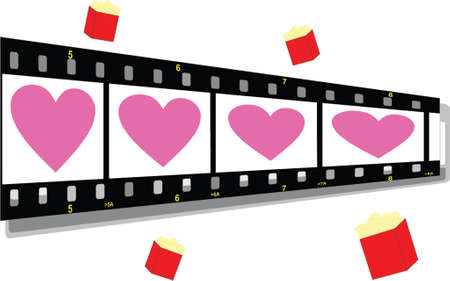 film strip perspective with heart pink and popcornのイラスト素材