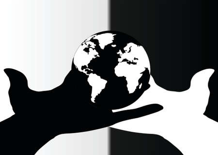 hands black and white and globeのイラスト素材