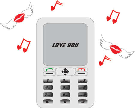 cell phone with text love you and flying kissesのイラスト素材