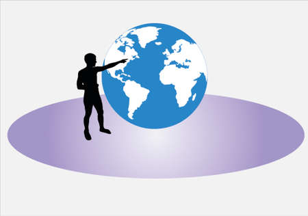 man pointing to the globeのイラスト素材