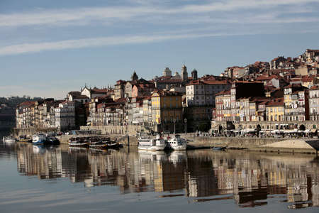 reflex of oporto in the douro riverの写真素材