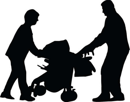 couple with a cart and a のイラスト素材