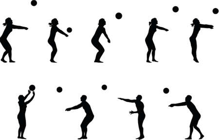 illustration of several volleyball silhouettesのイラスト素材