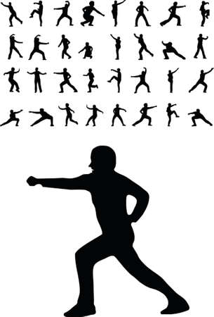 illustration of 33 martial arts silhouettesのイラスト素材
