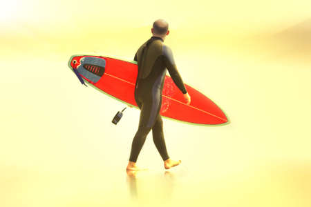 sunset surfer running in the beachの写真素材