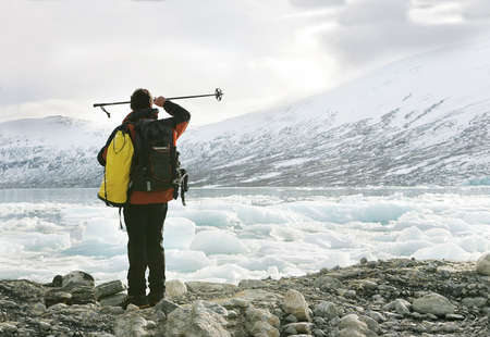 explorer in the Jostedalsbreen glacierの写真素材