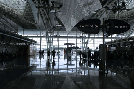 people waiting in the airportの写真素材