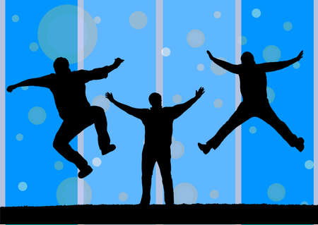 illustration of three silhouette jumpingのイラスト素材