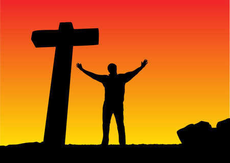 man with open arms and a crossのイラスト素材