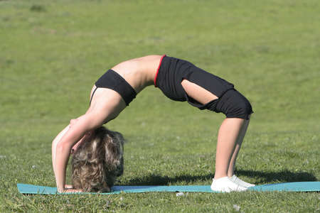 woman stretching in the park