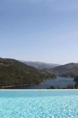 Modern zero horizon swimming poolの写真素材